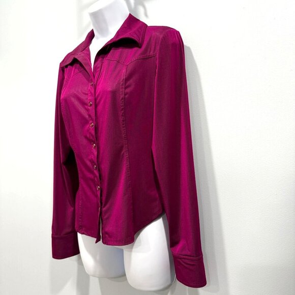 VTG Y2K Bebe Iridescent Snap Front Top Fuchsia Retro Glam Cowgirl Retro Size M - Picture 5 of 12